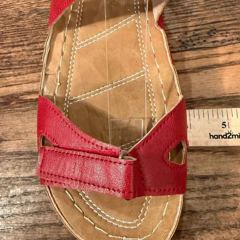 Red Buckle Strap Slingback Sandals | Man Made | 10” Insole | No Brand